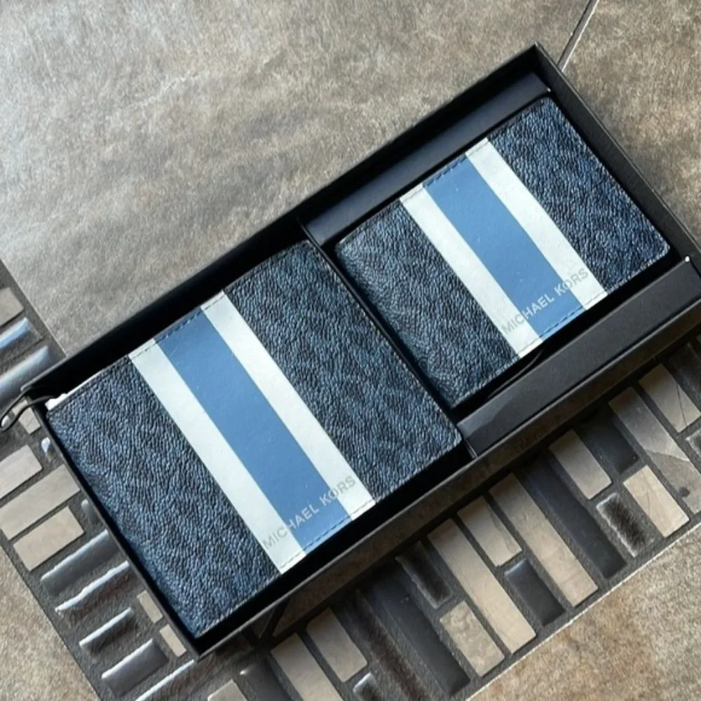 Michael Kors Men`s Gifting Bifold 3 in 1 Wallet Box Set Admiral Multi - Picture 2 of 14